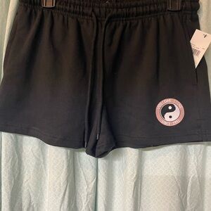 Volcom Black Jersey Athletic Shorts with Pink Yin-Yang Patch